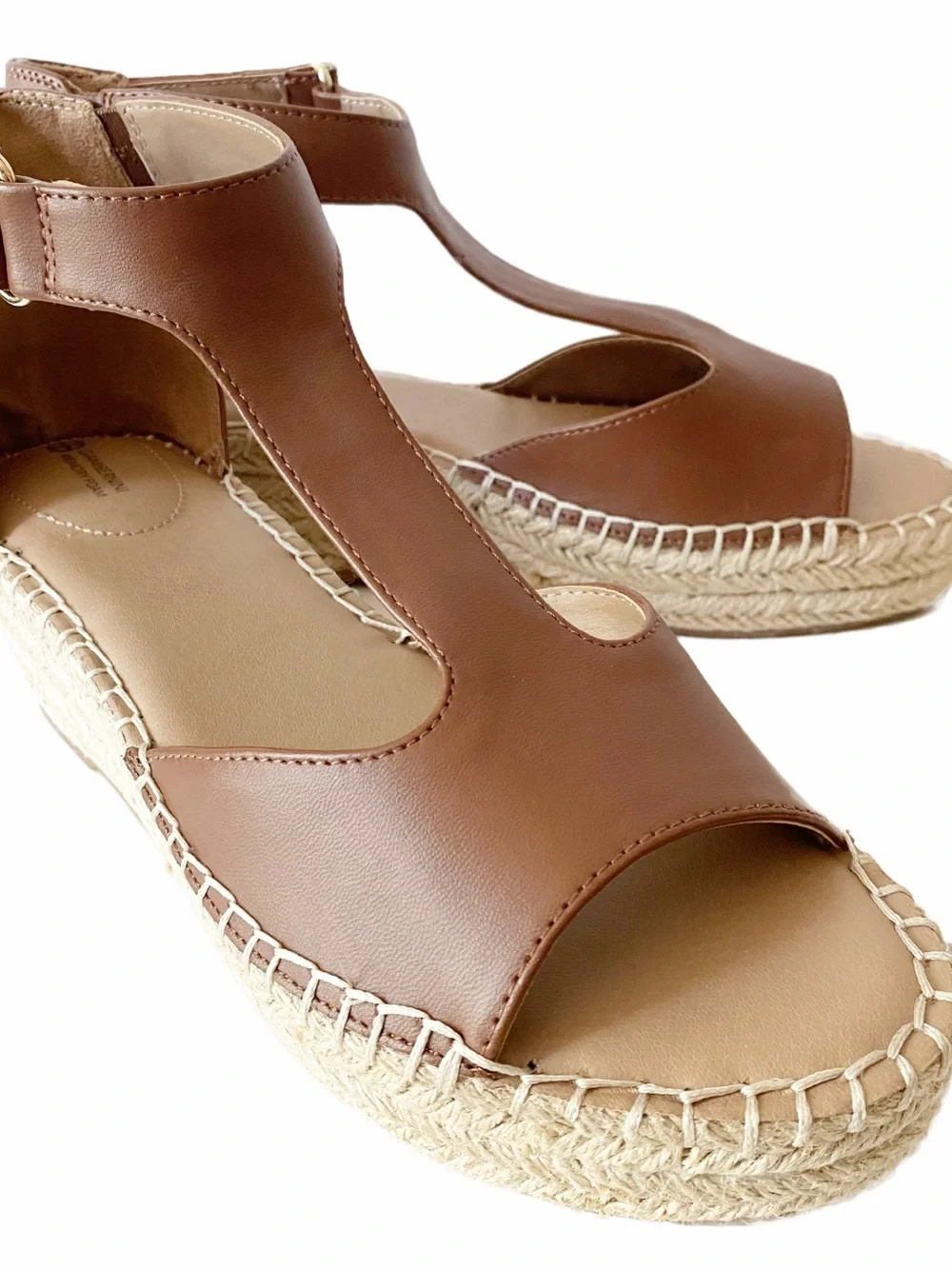 Giani Bernini CAYLAA wedge espadrille sandal saddle brown smooth vegan leather